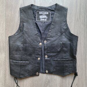 Genuine Leather Vest | Silver Bike Vest S
